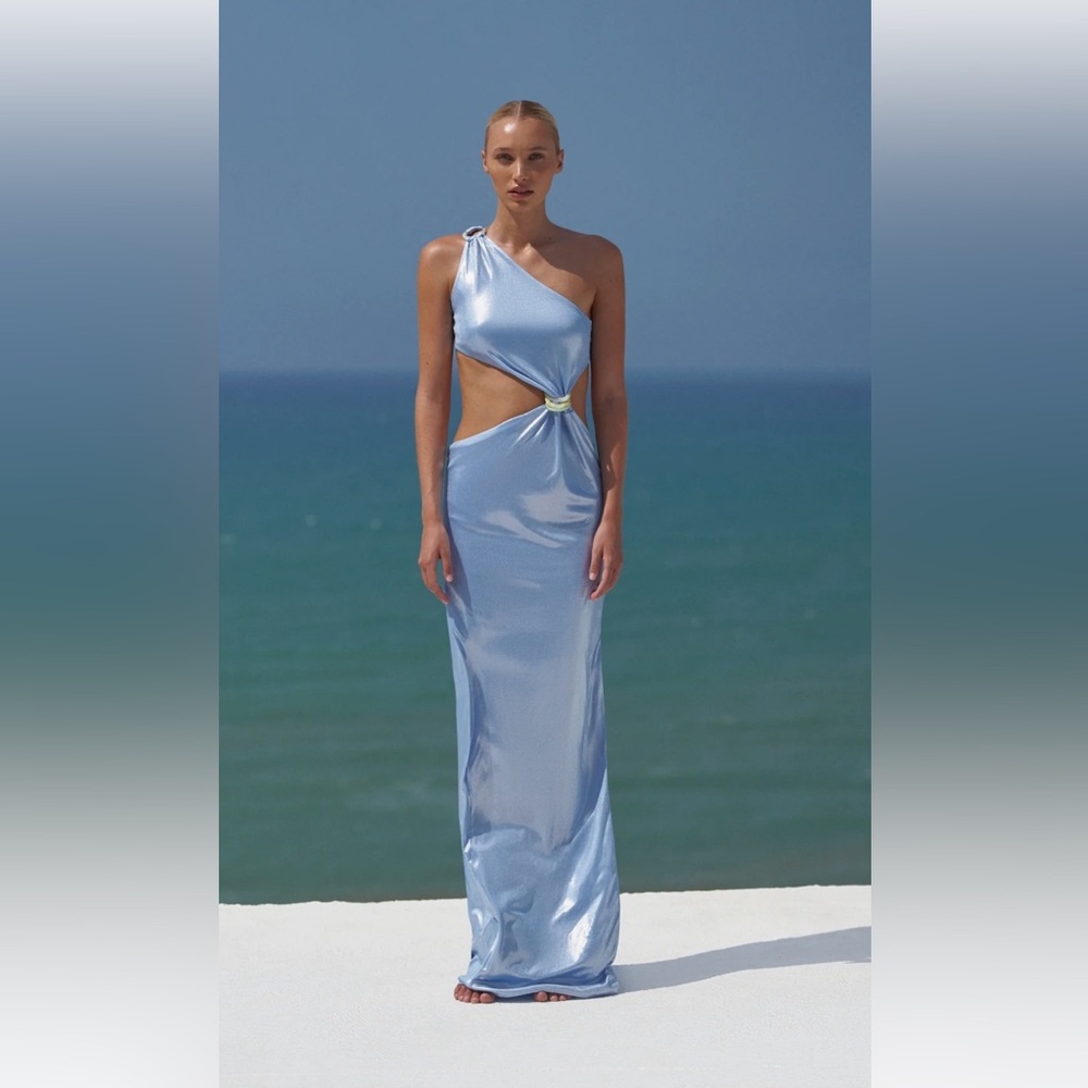 Luna Llena cutout dress Baobab Collection Sky Blue One-Shoulder Gown, - Picture 3 of 16